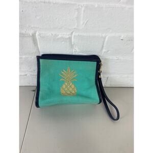 Spartina 449 Women's Embroidered Turquoise Clutch Pouch Gold Pineapple One Size